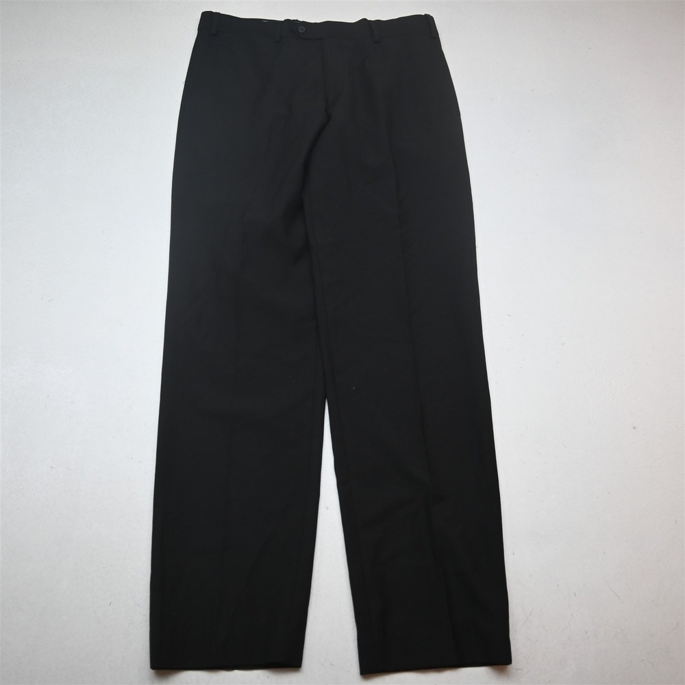 Bespoke 32x32 Black Super 120s Wool Flat Front Classic Dress Mens Pants